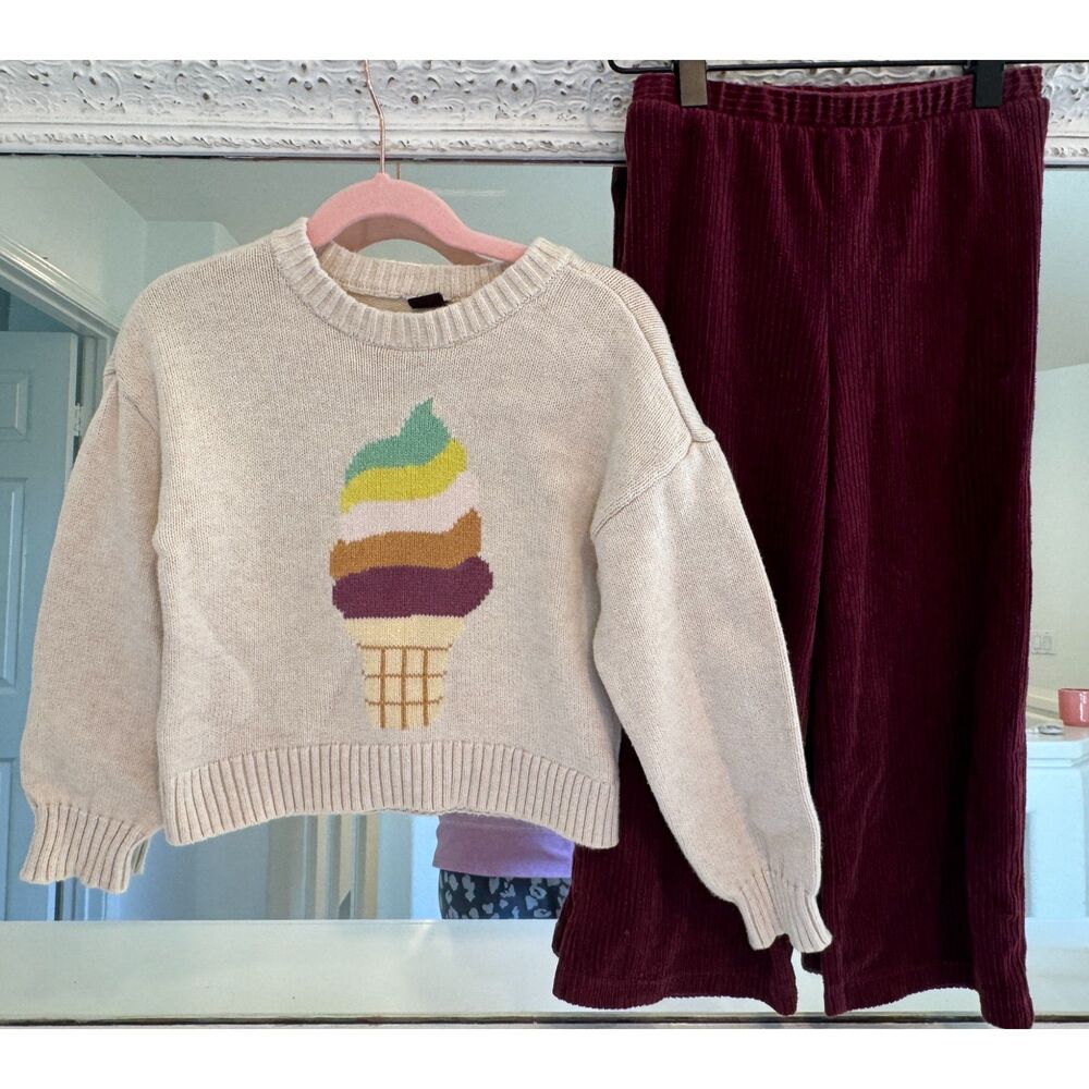 Tea Collection Soft Serve Sweater & Wide Leg Pants 2 Piece Set Girl’s Size 4/5